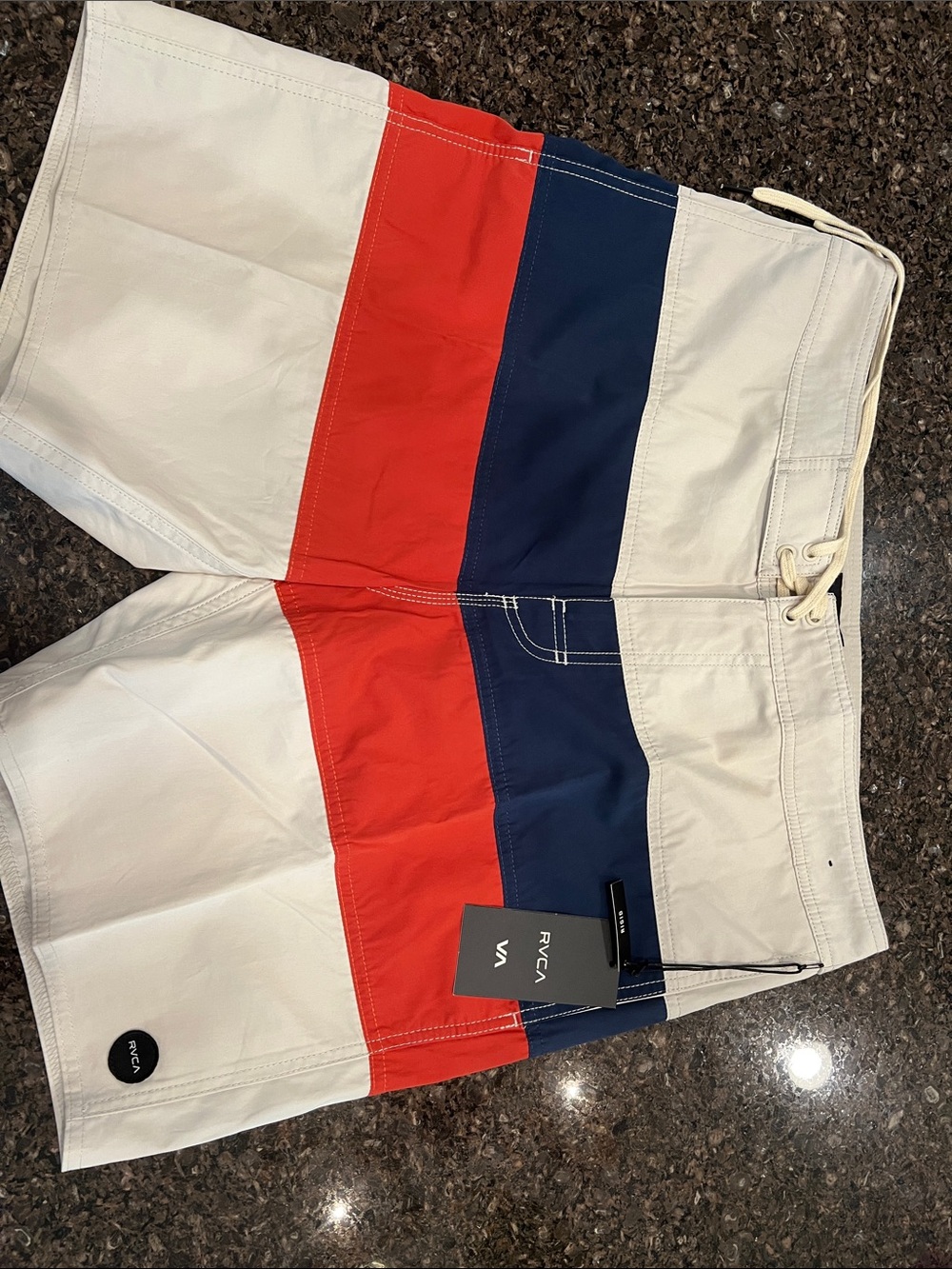 RVCA White, Red & Navy Colorblock Swim Trunks